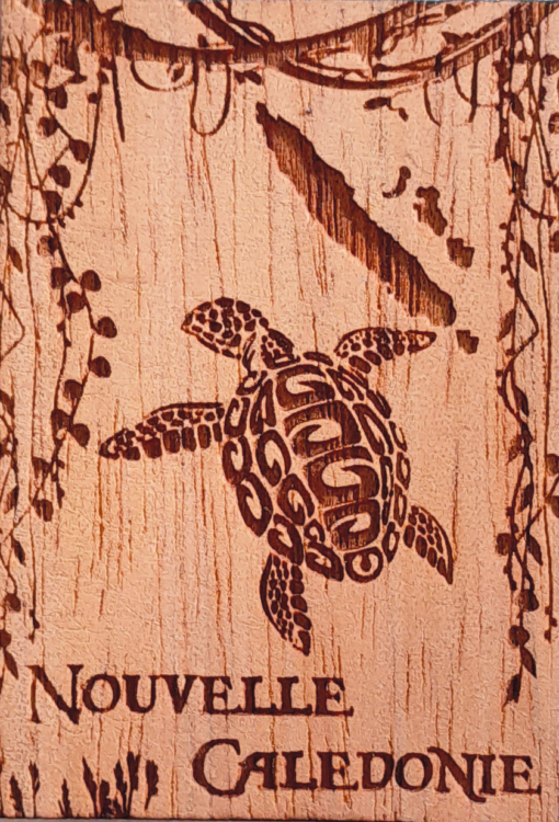 Magnet "Tortue + carte" en bois local - Laser Art Pacific